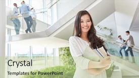  Presentation with university student internship - Slide set consisting of woman as student in university background and a  colored foreground