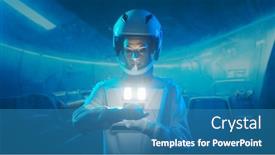  Presentation with orbital - Theme having woman-astronaut-in-a-space background and a teal colored foreground