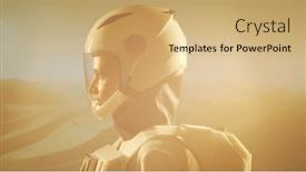  Presentation with planet mars - Presentation theme featuring woman-astronaut-in-a-spacesuit background and a coral colored foreground