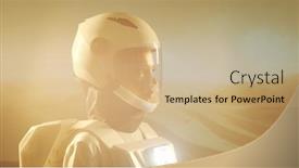  Presentation with planet mars - PPT theme consisting of woman-astronaut-in-a-spacesuit background and a coral colored foreground