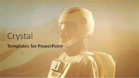  Presentation with planet mars - PPT theme having woman-astronaut-in-a-spacesuit background and a coral colored foreground