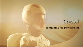  Presentation with planet mars - Presentation theme having woman-astronaut-in-a-spacesuit background and a coral colored foreground