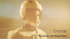  Presentation with mars - Presentation theme featuring woman-astronaut-in-a-spacesuit background and a yellow colored foreground