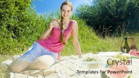  Presentation with picnic - Presentation theme enhanced with woman-at-a-picnic background and a soft green colored foreground