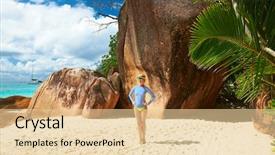  Presentation with beach - Amazing PPT theme having woman at beautiful beach wearing rash guard seychelles praslin anse lazio backdrop and a lemonade colored foreground