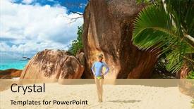  Presentation with beach - Beautiful PPT layouts featuring woman at beautiful beach wearing rash guard seychelles praslin anse lazio backdrop and a lemonade colored foreground