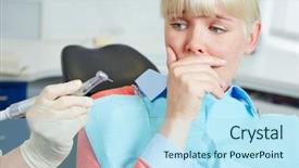  Presentation with dentist - Slide deck with woman at dental practice refusing background and a light blue colored foreground