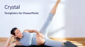  Presentation with exercise mat - Presentation theme featuring woman at gym fitness exercise background and a  colored foreground