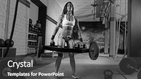  Presentation with lift - PPT theme consisting of woman at gym workout weightlifting background and a dark gray colored foreground