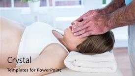  Presentation with reiki - Amazing PPT theme having woman at health center backdrop and a soft green colored foreground