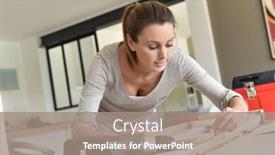  Presentation with new home - Presentation design with woman-at-home-assembling-new background and a gray colored foreground