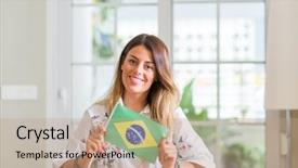  Presentation with brazil - Beautiful slide deck featuring woman at home holding flag backdrop and a coral colored foreground