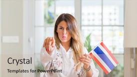  Presentation with flag of iran - Slide deck consisting of woman at home holding flag background and a  colored foreground