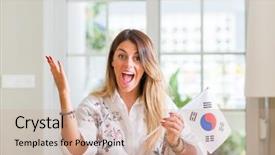  Presentation with korea flag - Cool new PPT layouts with woman at home holding flag backdrop and a  colored foreground