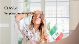  Presentation with mexico flag - Slide set consisting of woman at home holding flag background and a soft green colored foreground