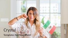  Presentation with mexico flag - Cool new slide deck with woman at home holding flag backdrop and a soft green colored foreground