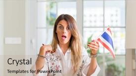  Presentation with indonesian flag - Presentation design featuring woman at home holding flag background and a  colored foreground