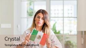  Presentation with mexico flag - Cool new slide deck with woman at home holding flag backdrop and a coral colored foreground