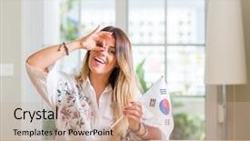  Presentation with korea flag - Slide set enhanced with woman at home holding flag background and a  colored foreground