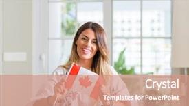  Presentation with canada flag - Amazing PPT layouts having french canadian - young woman at home holding backdrop and a coral colored foreground