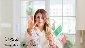  Presentation with mexico flag - PPT layouts featuring woman at home holding flag background and a  colored foreground