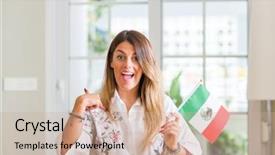  Presentation with mexico flag - Audience pleasing slide deck consisting of woman at home holding flag backdrop and a coral colored foreground