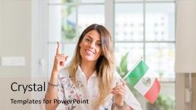  Presentation with mexico flag - Beautiful slides featuring woman at home holding flag backdrop and a coral colored foreground