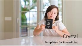  Presentation with down syndrom - Slide set featuring woman at home holding usa background and a  colored foreground