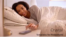  Presentation with mobile home - PPT layouts consisting of woman-at-home-in-bed background and a coral colored foreground
