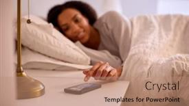  Presentation with mobile home - Theme with woman-at-home-in-bed background and a coral colored foreground