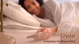  Presentation with mobile home - Presentation design consisting of woman-at-home-in-bed background and a coral colored foreground