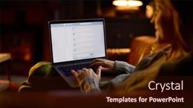  Presentation with lounge - Presentation theme featuring woman-at-home-in-lounge background and a wine colored foreground