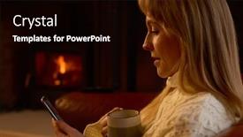  Presentation with lounge - Presentation design featuring woman-at-home-in-lounge background and a black colored foreground