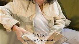  Presentation with poverty - Theme having low income - woman at home in poverty background and a coral colored foreground