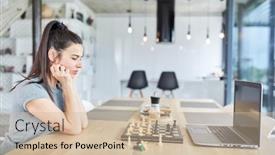  Presentation with chess - Slides enhanced with woman-at-home-playing-chess background and a soft green colored foreground