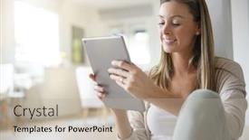  Presentation with relaxing - Slide deck with woman-at-home-relaxing background and a mint green colored foreground