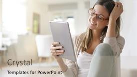  Presentation with relaxing - Slides having woman-at-home-relaxing background and a soft green colored foreground