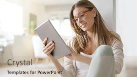  Presentation with relaxing - PPT theme consisting of woman-at-home-relaxing background and a mint green colored foreground