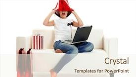  Presentation with consumerism - Presentation having happy male industrial worker driving forklift at workplace background and a violet colored foreground