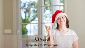 Presentation with down syndrome - PPT theme with woman at home wearing christmas background and a  colored foreground