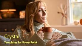  Presentation with hot tea - PPT theme having woman-at-home-wearing-winter and a tawny brown colored foreground