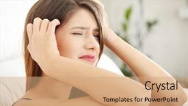  Presentation with headache - Slides having woman at home with terrible background and a coral colored foreground