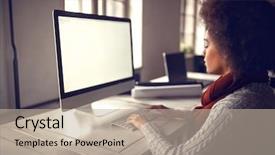  Presentation with afro - Slide set having woman at job in project background and a mint green colored foreground