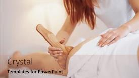  Presentation with massage therapy - PPT theme featuring woman-at-massage-therapy background and a coral colored foreground