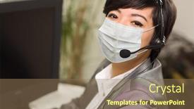  Presentation with medical desk - Cool new slide deck with woman-at-office-desk-wearing backdrop and a coral colored foreground