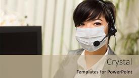  Presentation with medical desk - PPT theme enhanced with woman-at-office-desk-wearing background and a mint green colored foreground