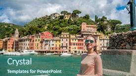  Presentation with coast - Presentation having woman-at-portofino-village background and a  colored foreground