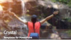  Presentation with waterfall woman - Audience pleasing presentation design consisting of woman at rock and waterfall backdrop and a violet colored foreground