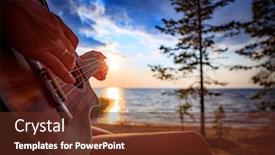  Presentation with ukulele - Audience pleasing presentation design consisting of sunset holding a ukulele backdrop and a tawny brown colored foreground