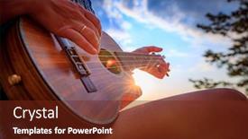  Presentation with ukulele - Cool new slide set with sunset holding a ukulele backdrop and a tawny brown colored foreground